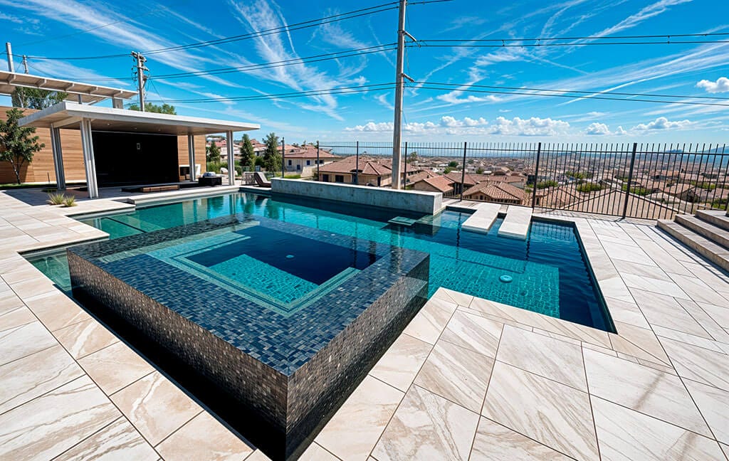 Wading pool overlooking swimming pool